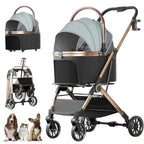 4 Wheels Pet Stroller for Small Medium Dogs Cats Up to 45 lbs Folding Dog Stroller with Detachable Breathable Carrier Suitable
