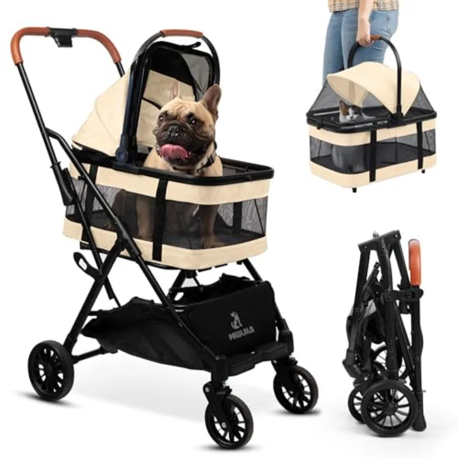 Pet Stroller with Detachable Carrier - Ideal for Small to Medium Dogs Cats - Compact Convenient Design - Easy Assembly Pet Stro