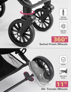 4-Wheel Folding Pet Stroller for Small to Medium Dogs & Cats, Up to 60lbs, with Detachable Carrier & Storage Basket