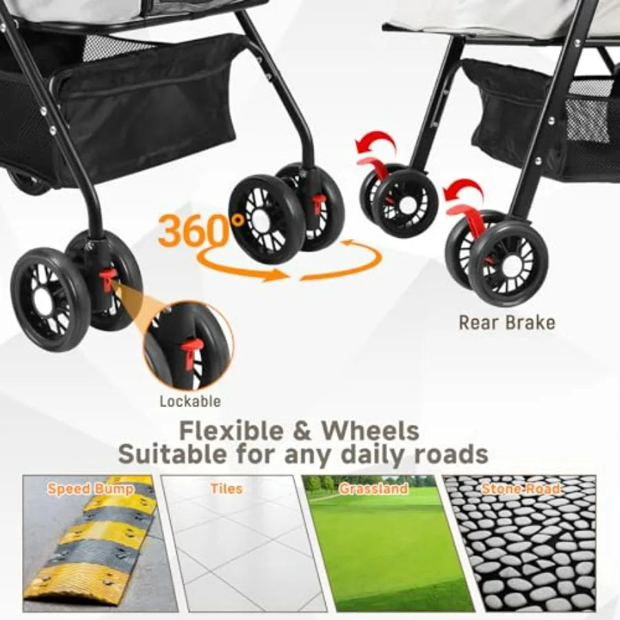 Pet Stroller for Small Dogs and Cats with 4 Wheels, 3 in 1 Foldable Dog Stroller with Detachable Carrier, Breathable Mesh, Stor