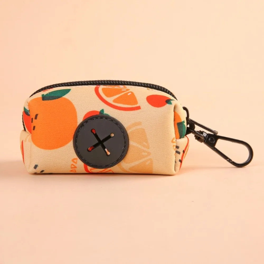 New Cute Fruit Pattern Dog Poo Bag Holder with Buckle Waterproof Waste Bag Holder Zipper Poo Bag Dispenser for Dog Leash