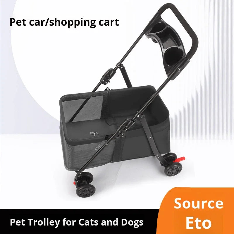 STLFLuxury Foldable Pet Outdoor Stroller Lightweight Detachable Mesh Storage Basket