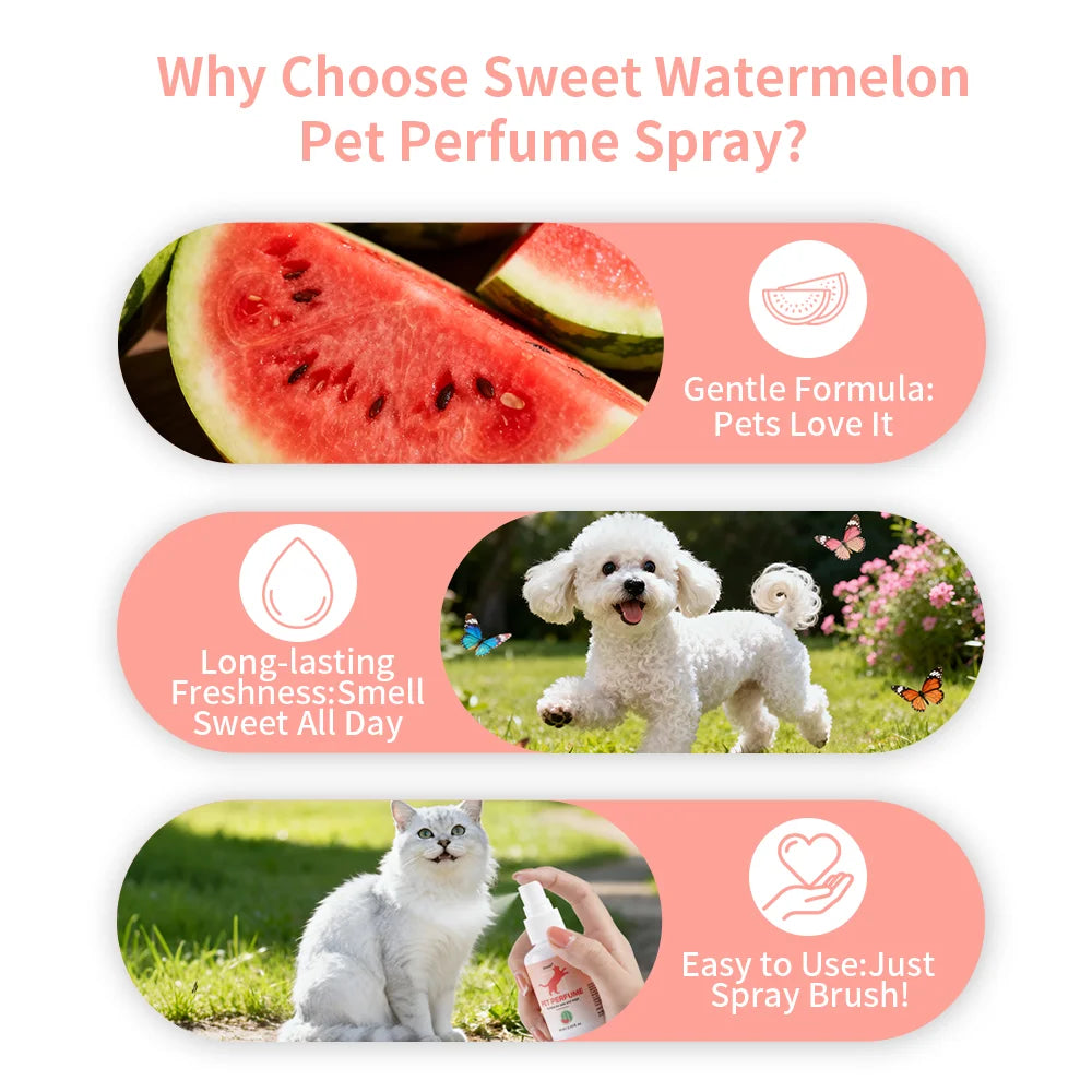 Watermelon Scent Pet Perfume Cologne Long Lasting Fragrance Deodorizing Freshening Spray for Dogs And Cats Home Pet Care