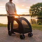 Large Dog Stroller Breathable Mesh Foldable Dog Stroller Supportive Ride Removable Liner for Outdoor Walks, Travel