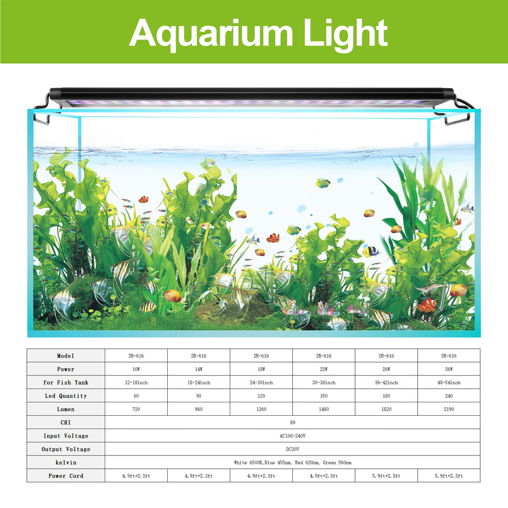 Dimmable Aquarium LED Light with Timer (30–60cm, Power-Off Memory, Plant Growth)