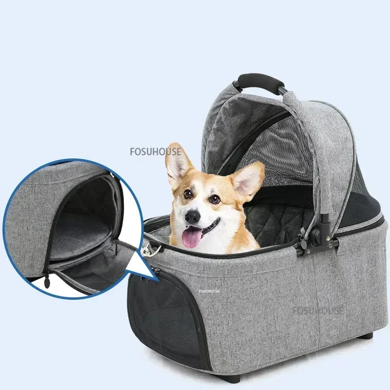 Lightweight Portable Pet Stroller Foldable Two-seat Design Detachable Frame for Small Dogs Cats Outdoor Walking Travel Carrier