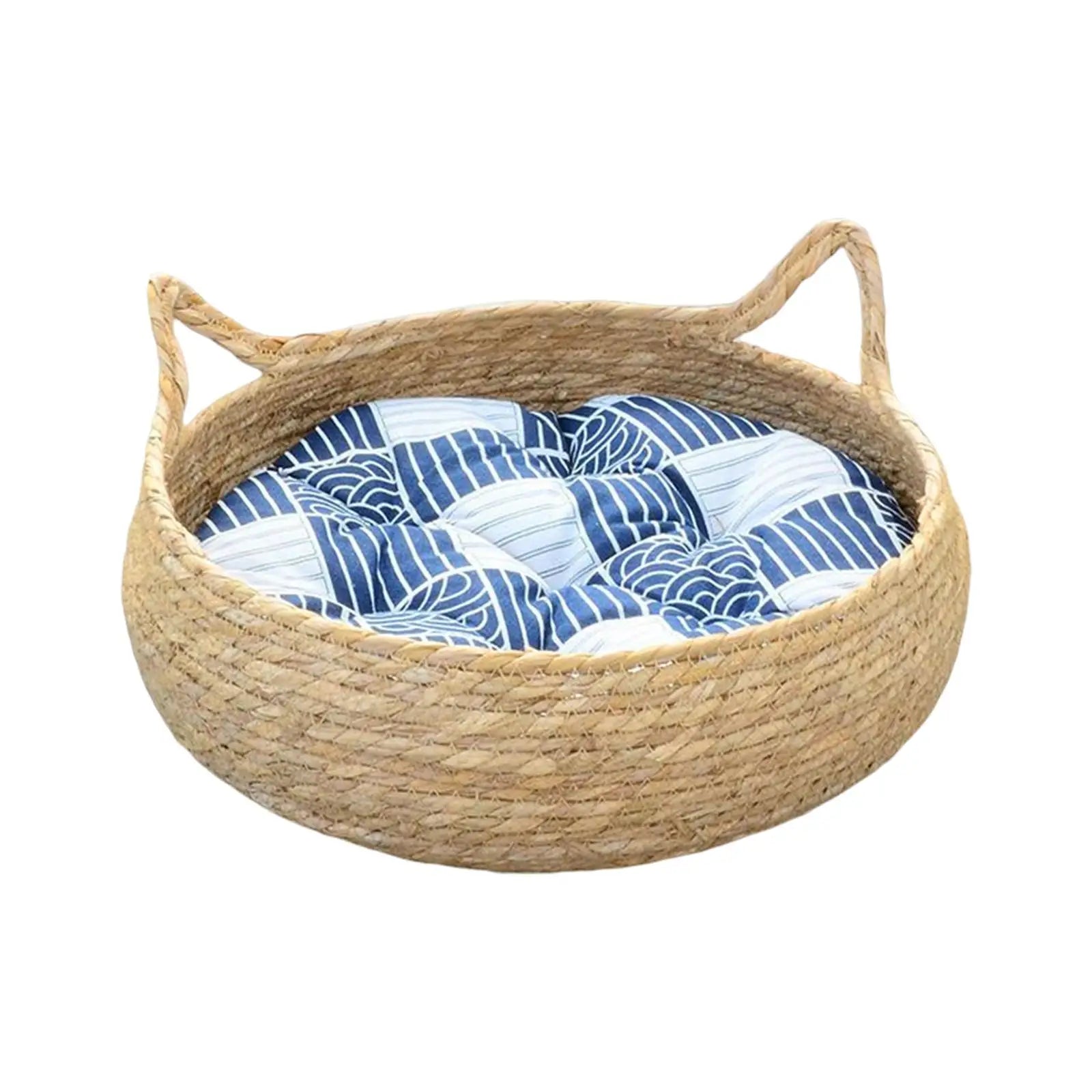 Blue Cardboard Cat Scratcher Bed with Removable Cushion — Portable Kitten Scratch Pad & Nest (40cm)