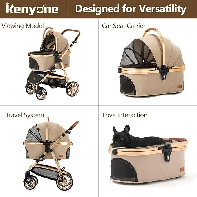 High Quality Luxury Pet Stroller for Small Medium Dogs Large Cats with Removable Carrier