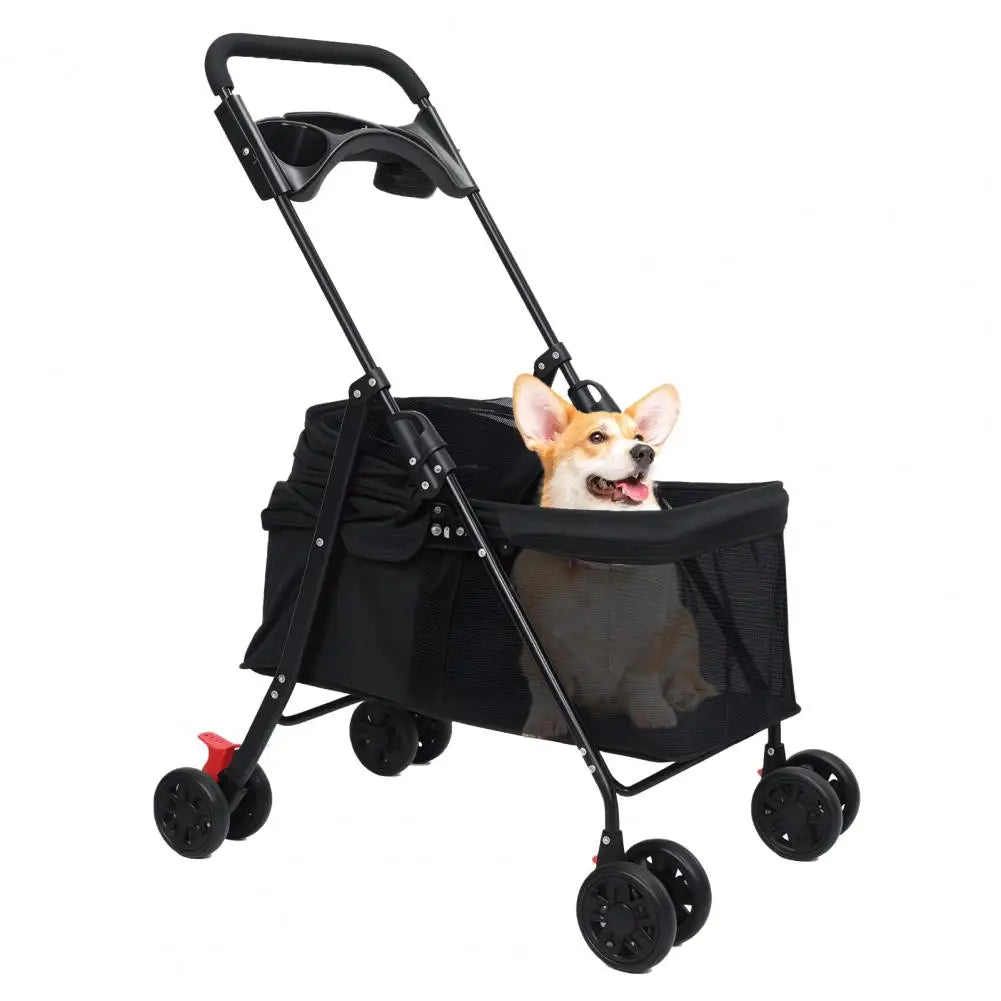 4 Wheels Dog Cat Stroller Outdoor Travel Pet Folding Stroller Dog Cat Cage Stroller Cup Holder Window For Medium Small Dog