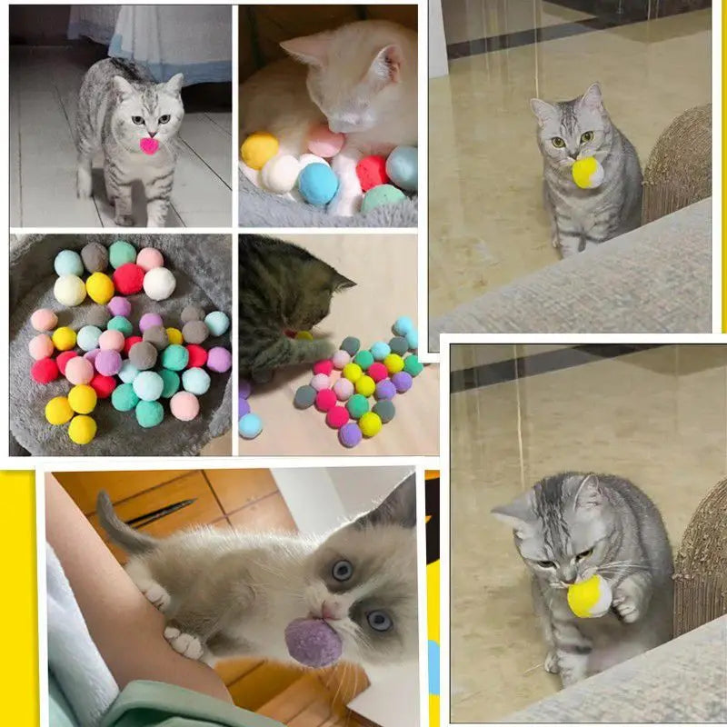 Colorful Plush Cat Puff Ball Toys — Soft Stretch Interactive Chew & Play Balls for Cats