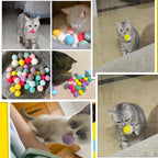 Colorful Plush Cat Puff Ball Toys — Soft Stretch Interactive Chew & Play Balls for Cats