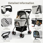 Pet Stroller for Small Dogs and Cats with 4 Wheels, 3 in 1 Foldable Dog Stroller with Detachable Carrier, Breathable Mesh, Stor