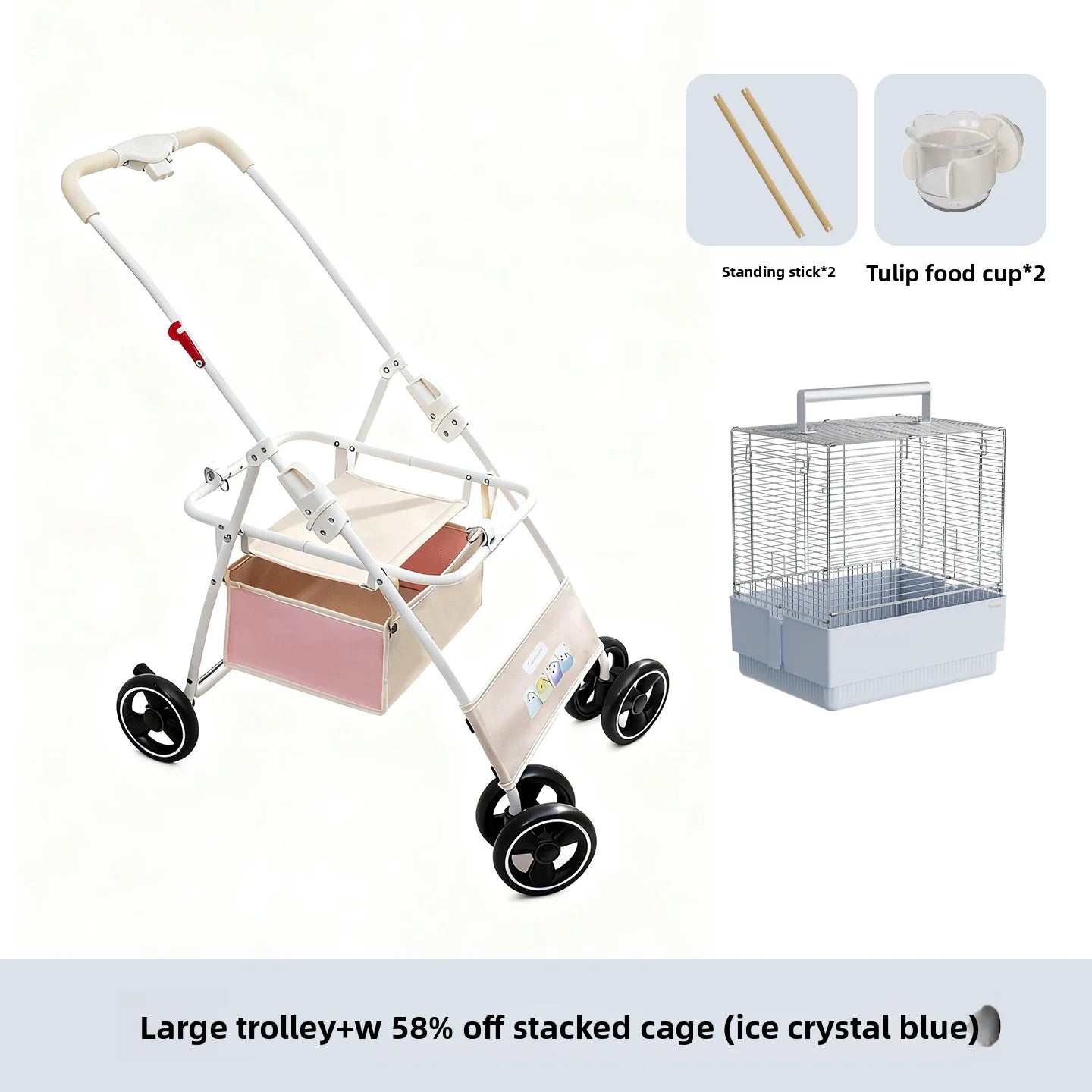 Foldable Lightweight Pet Stroller for Parrots Dogs Cats Outdoor Travel Carrier with Storage Space Portable Pet Transport Cart