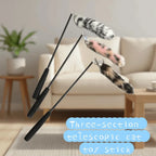 Extra-Long Telescopic Cat Teaser Wand with Faux Tail — Flexible Interactive Indoor Feather Rod