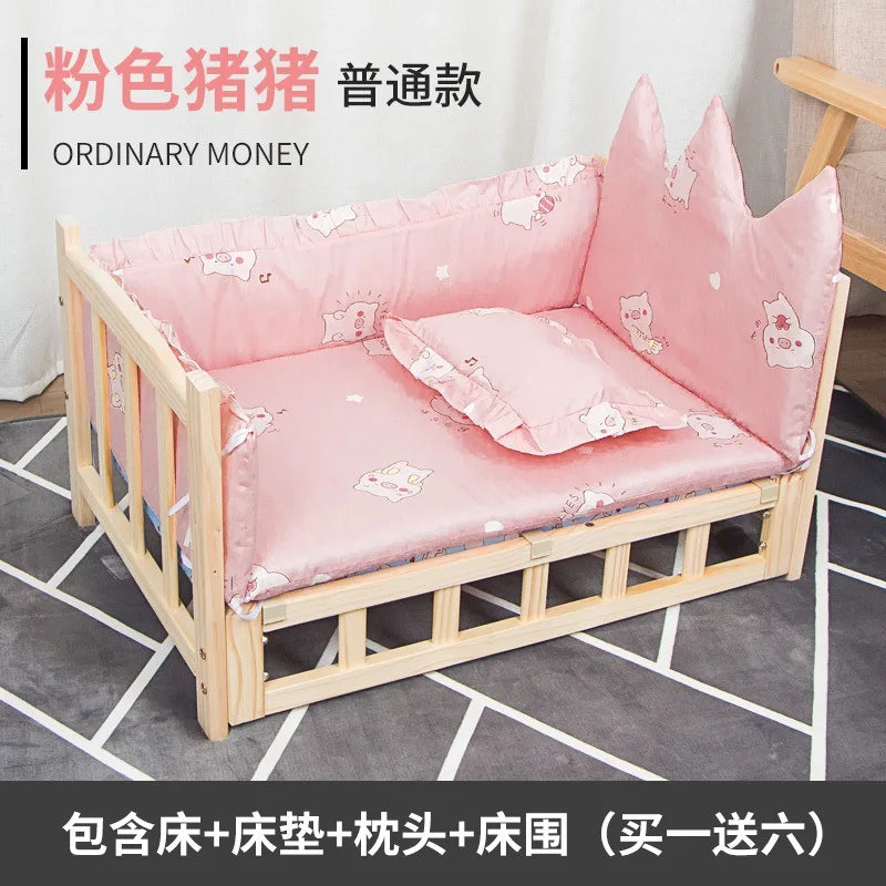 Elevated Solid Wood Pet Bed, All-Season Washable Cover