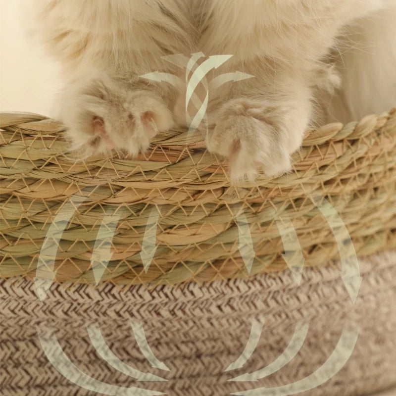 Portable Rattan & Seagrass Cat Bed Nest (All-Season)