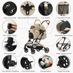 3-in-1 Pet Stroller for Outdoor Use, Aluminum Alloy, Khaki, Detachable Carrier & Pad, Lightweight, Foldable, Dual No-Zip Entry