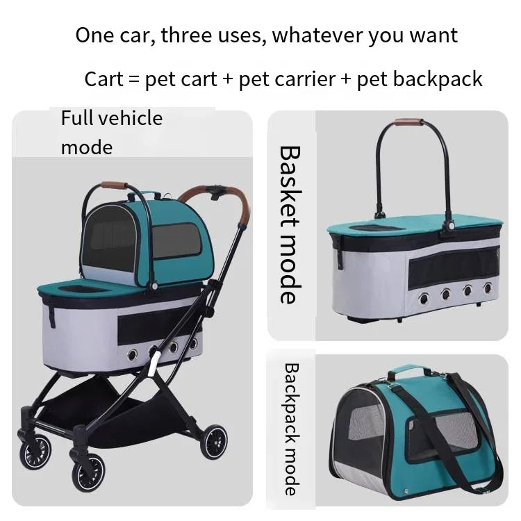 High Quality Folding Pet Stroller Double Layer Detachable Cart for Small Medium Dogs Cats 2026 New