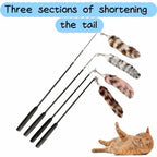 Extra-Long Telescopic Cat Teaser Wand with Faux Tail — Flexible Interactive Indoor Feather Rod