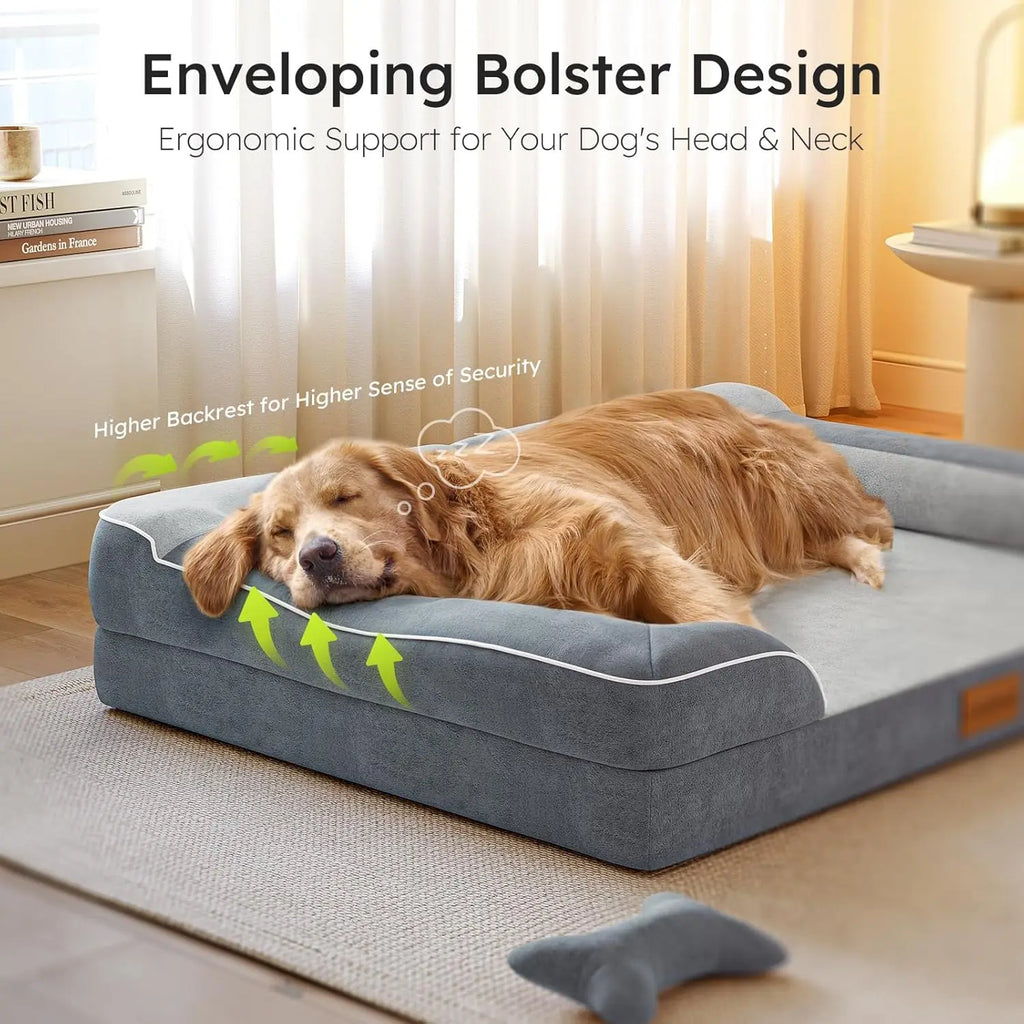 Extra Large Orthopedic Dog Bed with Cooling Gel Memory Foam (42in, Dark Gray)