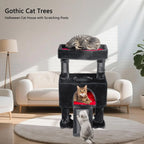 Gothic Cat Tree Tower with Coffin Bed (33.6in, Black & Red)