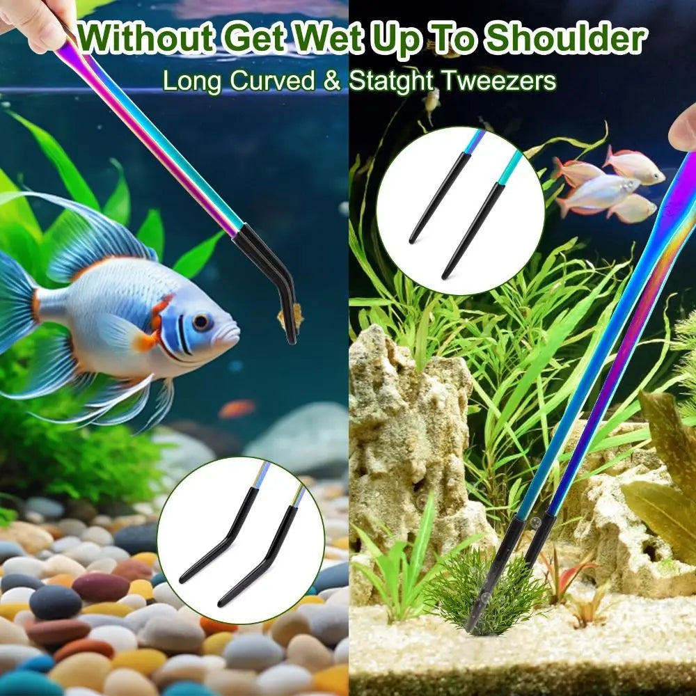 2PCS Stainless Steel Reptile Feeding Tongs with Rubber Tip Terrarium Tank Supplies Straight and Curved Tweezers Accessories