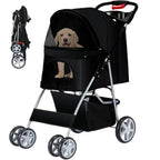 Pet Stroller, 4 Wheels Pet Strolling Cart for Medium/Small Dogs and Cats, Foldable Cat Jogger/Dog Stroller with Cup Holder, Sto