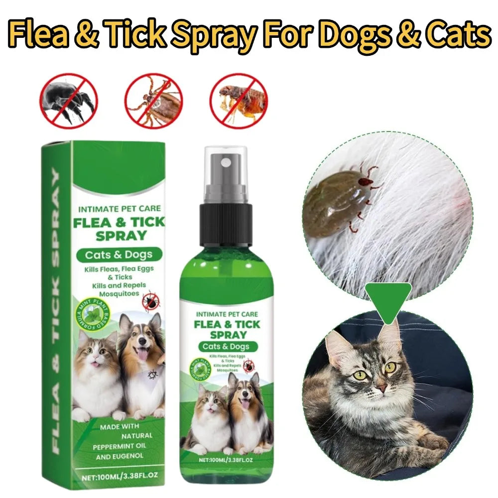 Pet Flea & Tick Spray for Dogs Cats 100ml Flea Killer Itching Relief Insect Repellent Mite Lice Spray Pet Care Mosquitoes Killer