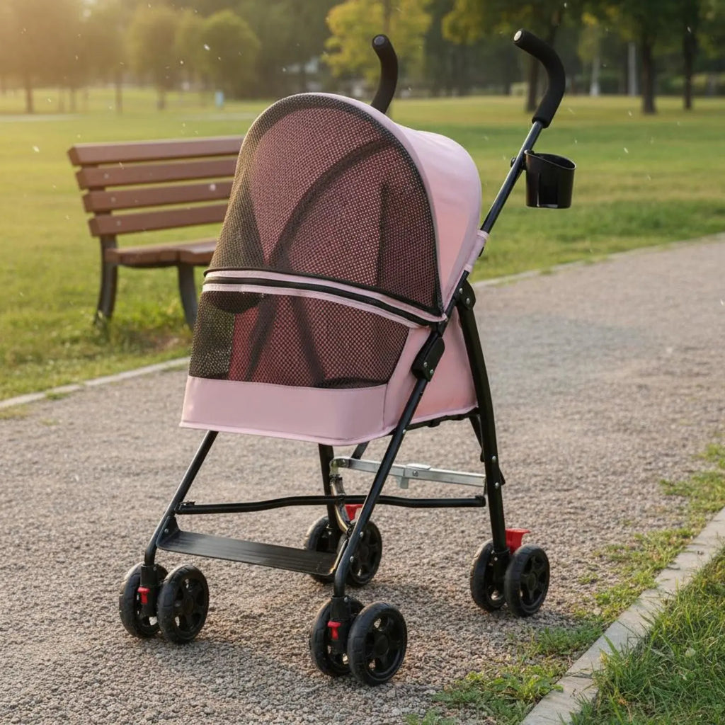 Foldable Pet Stroller Ventilated Lightweight Pet Stroller Large Viewing Window Brake System for Small Pets, Outdoor Walks, Park