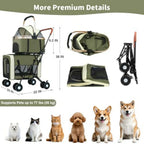 Double Pet Stroller for Dogs and Cats: Dog Stroller Foldable Travel Carriage with Detachable Carriers, Safety Belts, and 4 Lock