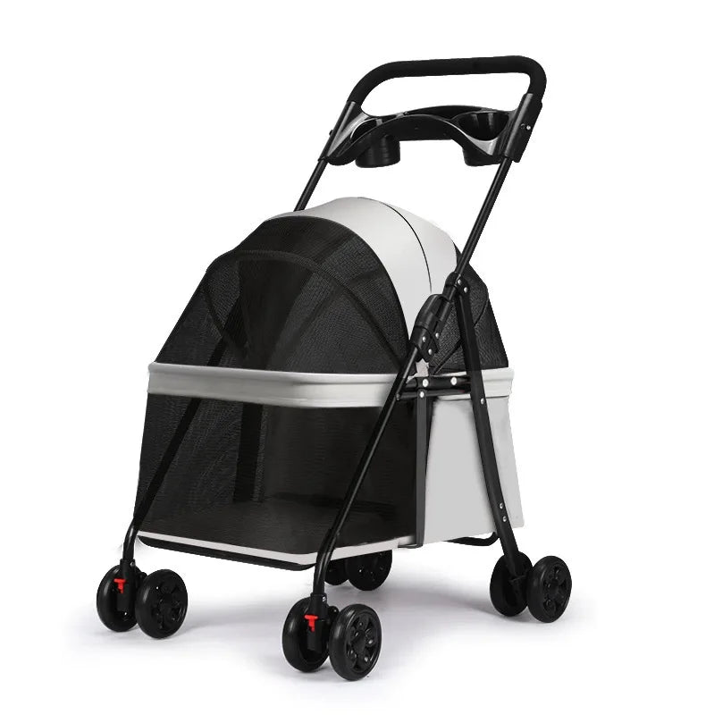 Hot Sale Popular Small Dog Foldable Pet Stroller Featuring a Convenient Pet Dish for Your Furry Friend