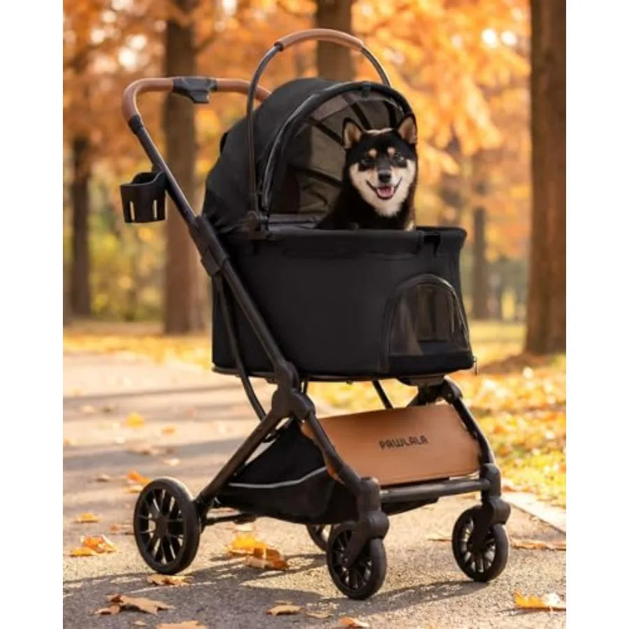 Pet Stroller with Detachable Carrier for Small and Medium Dogs and Cats, Smooth Comfort Ride with Shock-Absorbing Suspension, F