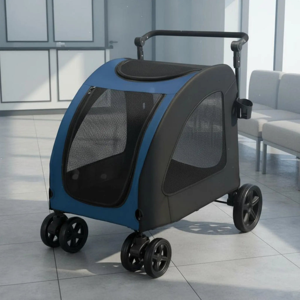 Foldable Dog Stroller Lightweight Feline Stroller Pet Pushcart Large Size Dog Stroller Mesh Sides for Park