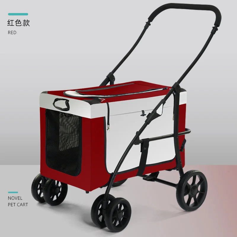 Pet Stroller Large Space, Portable Foldable Dog Cat Carrier, Detachable Design for Multiple Pets, Travel Pet Carriage