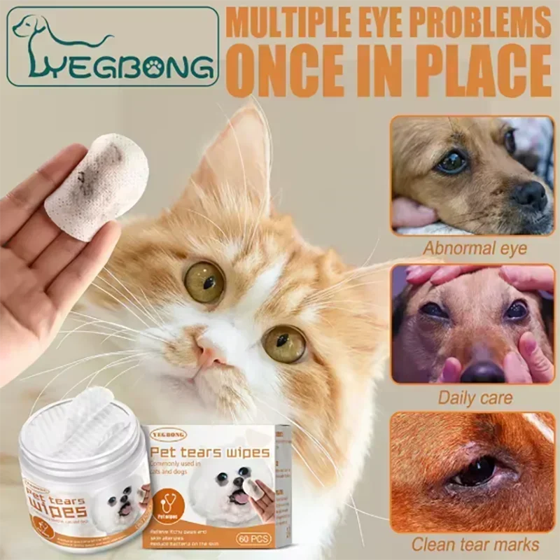 60pcs/set Eye Wet Wipes Universal Disposable Non-woven Wet Towels Ear Stain Remover Dog Cat Wipes Grooming Tools Pet Accessories