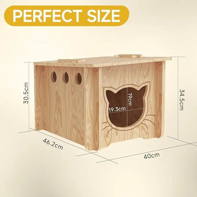 Solid Wood Cat Villa with Integrated Scratching Board (All-Season)