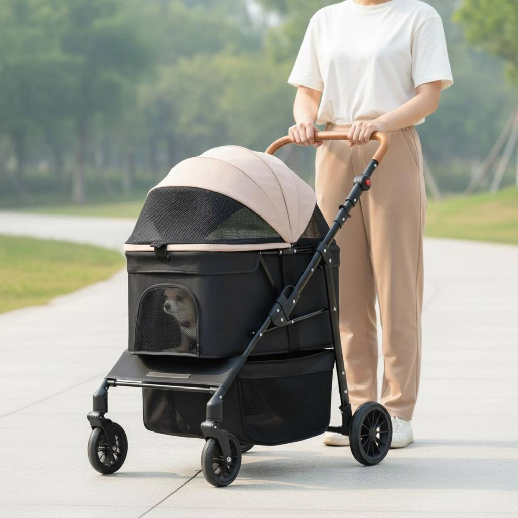 Foldable Pet Stroller Adjustable Handle Foldable Dog Stroller Large Dog Wagon Breathable Mesh Window Pet Gear Easy to Clean