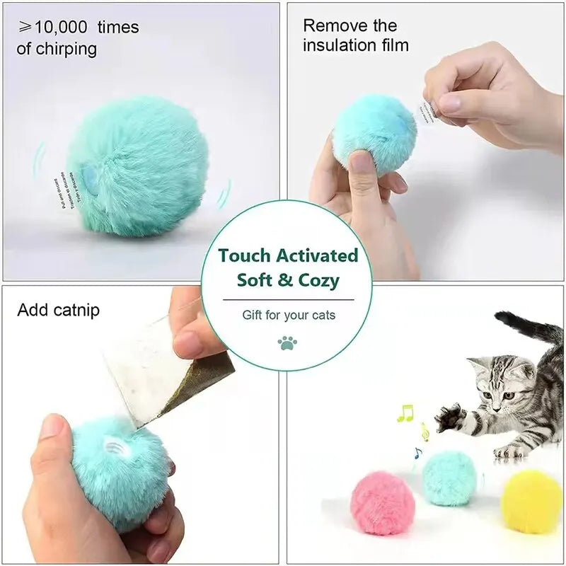 Electric Catnip Plush Ball Cat Toy — Touch-Activated Squeak & Motion