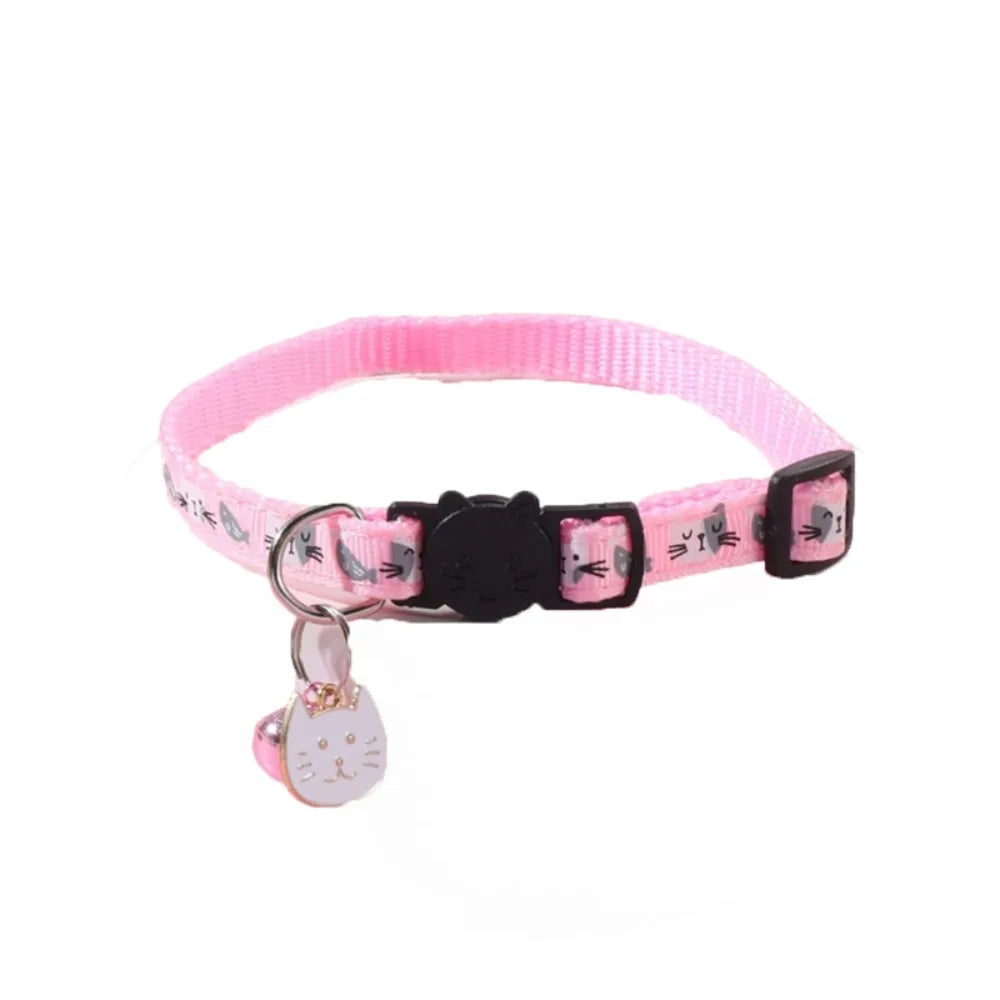 Adjustable Cat Collar with Quick-Release Safety Buckle — Cat Face Pendant & Bell Anti-Lost Necklace