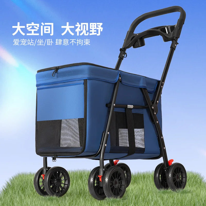 Lightweight Foldable Pet Stroller Hand Push Travel Cart for Small Medium Large Dogs Cats Teddy Outdoor Walking