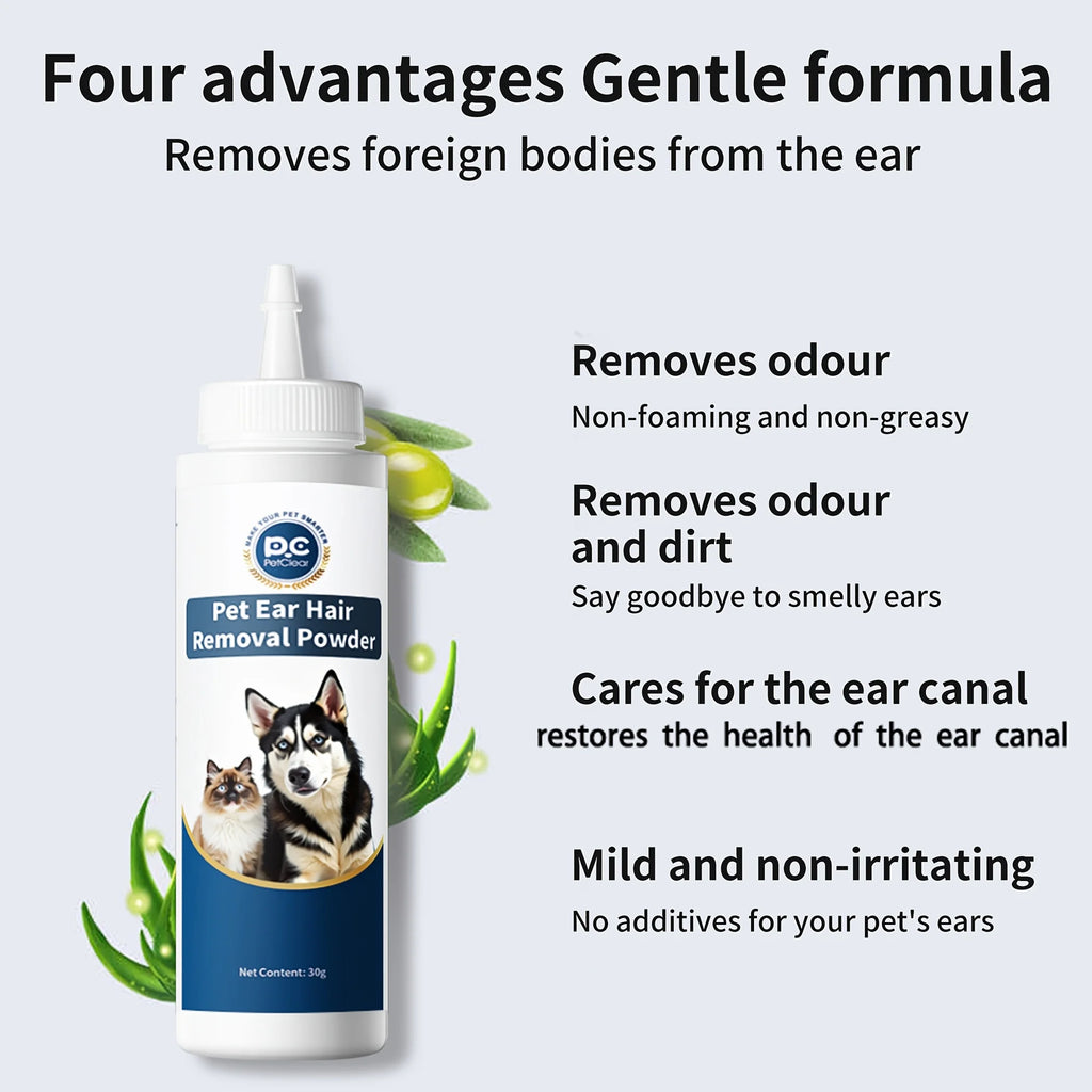 PETCLEAR Cat Dog Ear Powder Painless Ear Hair Removal Powder for Pets Easy to Remove Ear Hair Pets Cleaning Tools 30g