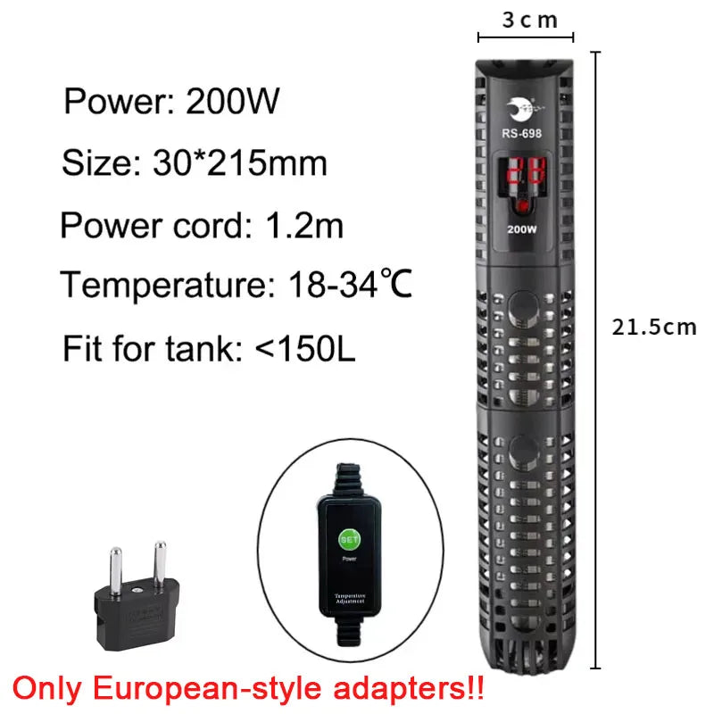 Aquarium Submersible Heater with Thermostat (50–500W, 220V EU Plug)