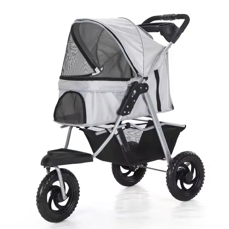 Beyondgoing Adjustable Waterproof Foldable 3-Wheel Pet Stroller For Cats Dogs With Removable Cage Carrier