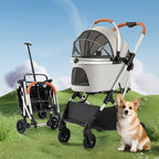 Multifunctional Pet Stroller Detachable Basket Car Pet Travel Bag Multi-ventilated Pet Carriage High-view Portable Dog Stroller