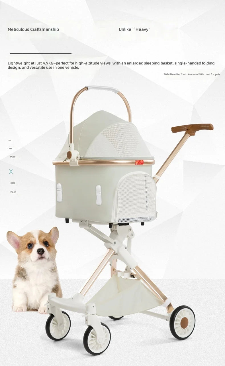 Pet Stroller for Small Dogs and Cats, Portable Foldable Dog Cart, Lightweight Retractable Pet Carrier, Easy Travel