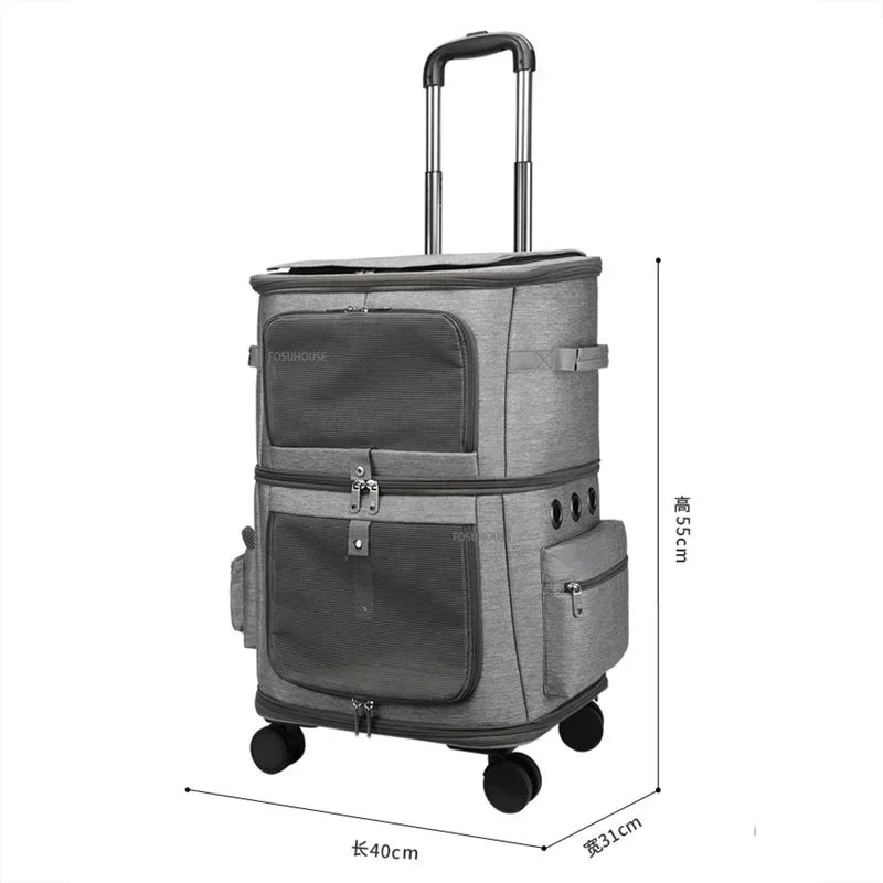 Pet Trolley Case Double Layer Large Capacity Breathable Cat Dog Carrier Stroller for Outdoor Travel Two Pet Portable Carrying