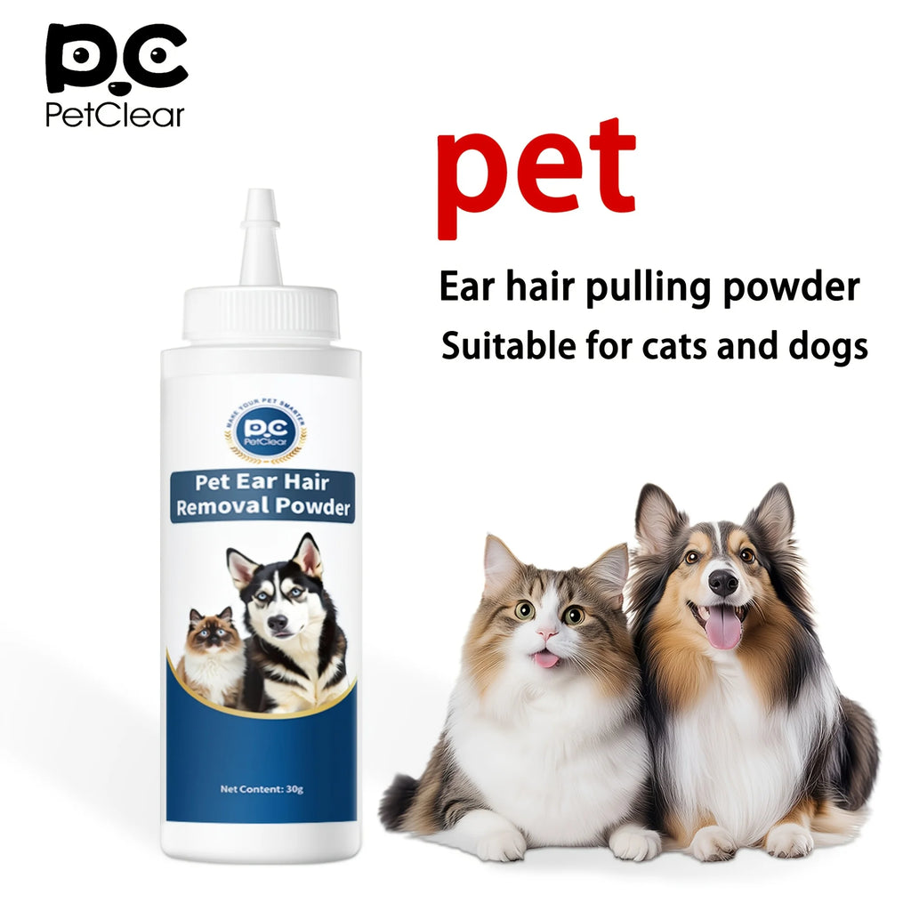 PETCLEAR Cat Dog Ear Powder Painless Ear Hair Removal Powder for Pets Easy to Remove Ear Hair Pets Cleaning Tools 30g