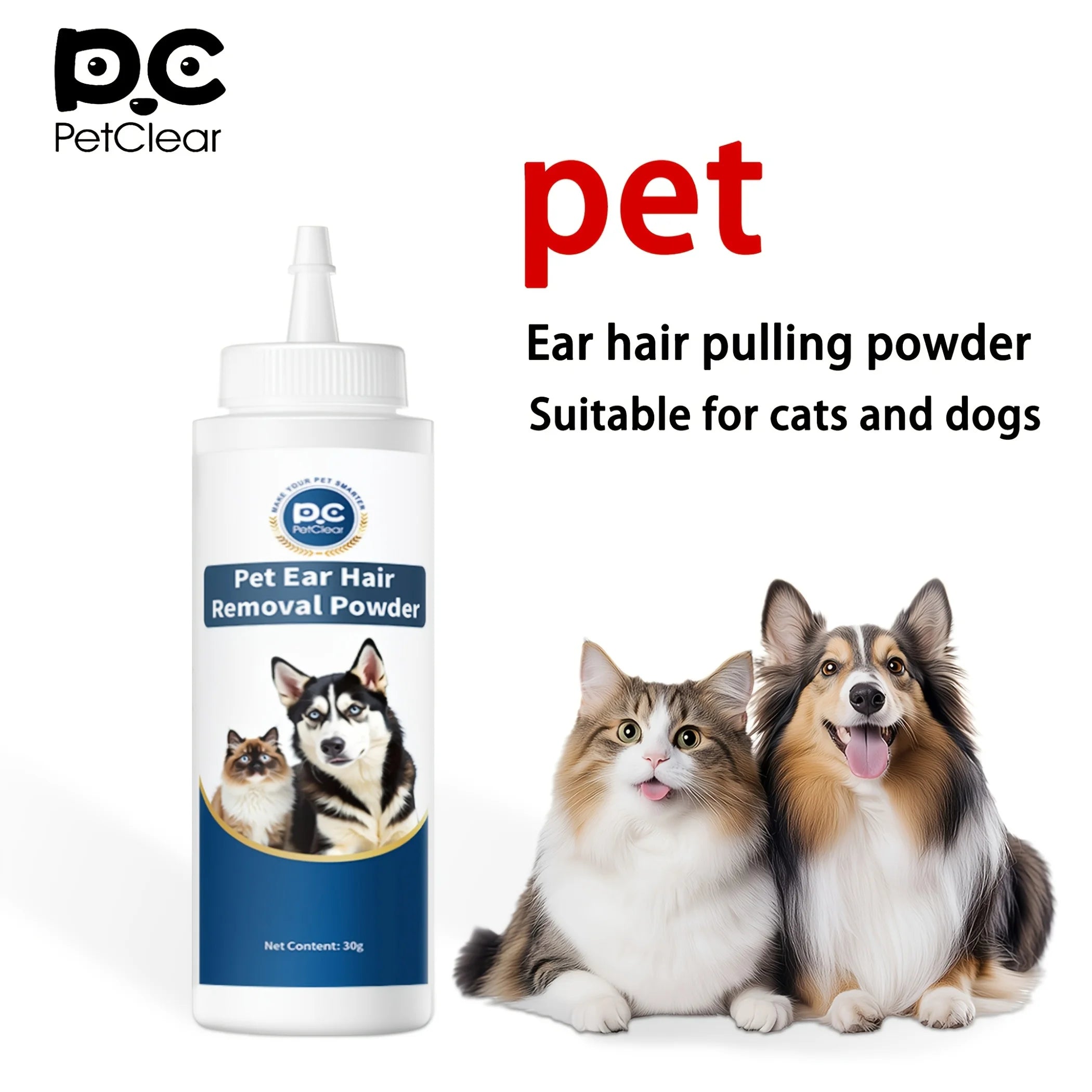 PETCLEAR Cat Dog Ear Powder Painless Ear Hair Removal Powder for Pets Easy to Remove Ear Hair Pets Cleaning Tools 30g