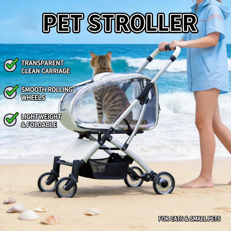 Lightweight Foldable Detachable Transparent Pet Stroller Portable Outdoor Dog Walking Cart Carrier for Small Medium Dog Stroller