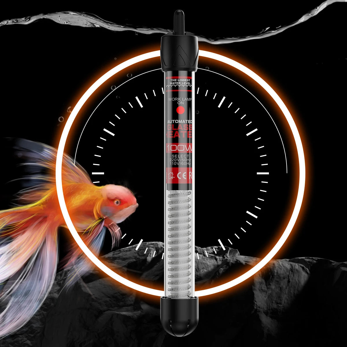 Adjustable Submersible Aquarium Heater Rod (25–300W, 110–220V, Thermostat Control)